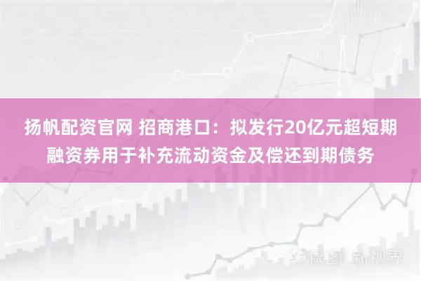 扬帆配资官网 招商港口：拟发行20亿元超短期融资券用于补充流动资金及偿还到期债务