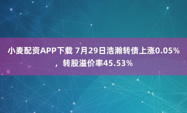 小麦配资APP下载 7月29日浩瀚转债上涨0.05%，转股溢价率45.53%