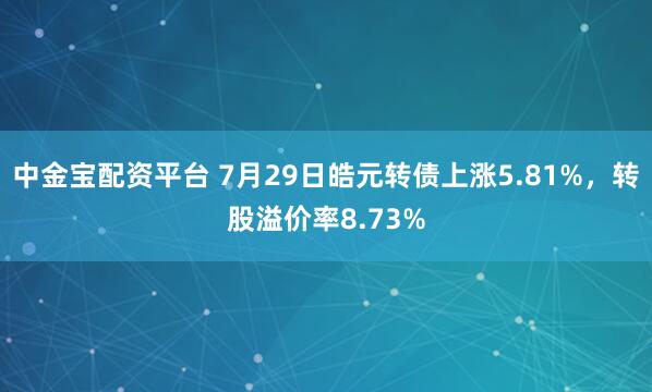 中金宝配资平台 7月29日皓元转债上涨5.81%，转股溢价率8.73%