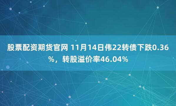 股票配资期货官网 11月14日伟22转债下跌0.36%，转股溢价率46.04%